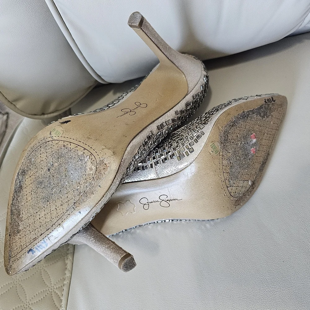 Jessica Simpson Claya Metal Pump in Gold Pewter high heel shoes size 10